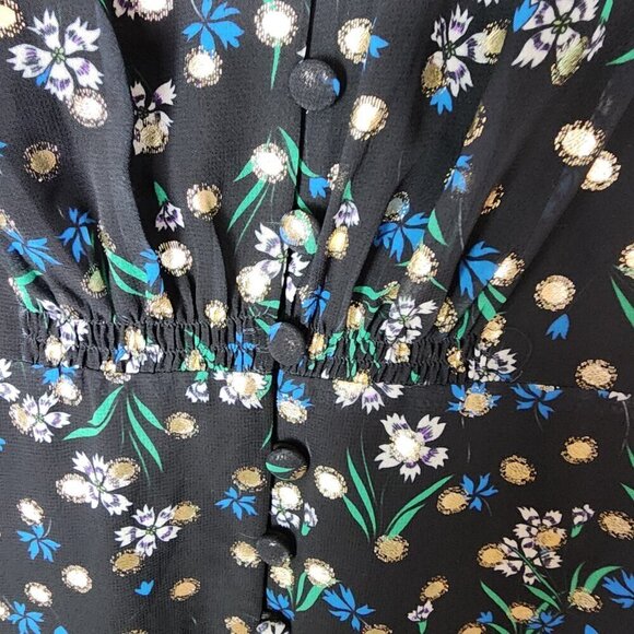 NWOT Yumi Kim V Neck Fit and flare Floral Metallic Dot Mini Dress Black Small - Picture 8 of 14
